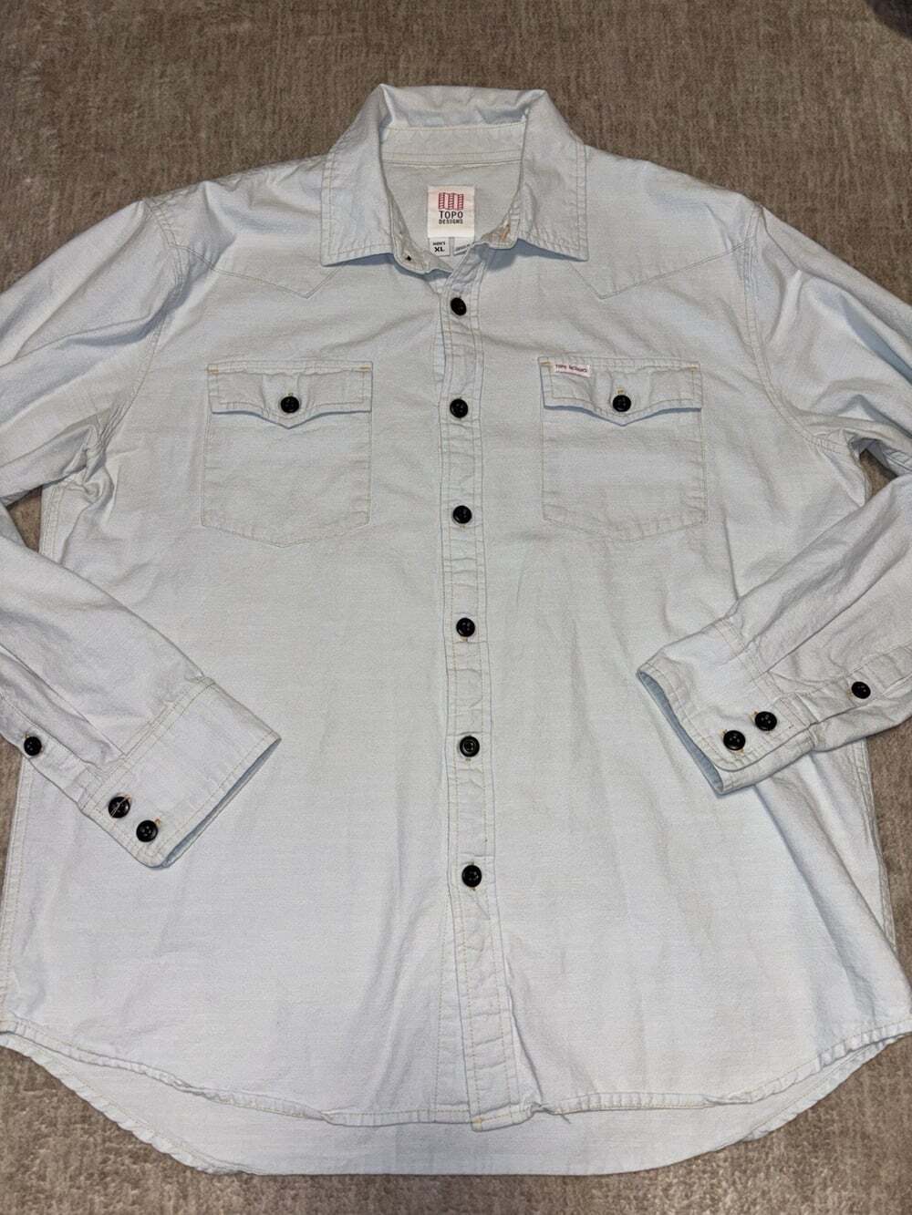 Topo Designs Men's XL Mountain Chambray Western Long Sleeve Shirt Pit to Pit 25"